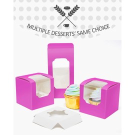 qiqee Roland Cupcake Boxes Individual Cupcake Container 60pcs 3.5" x 3.5" x 3.5" Auto-Pop up Single Cupcake Boxes (60 Boxes+60 Inserts)