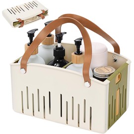 Msiud Shower Caddy Basket, Portable Plastic Shower Storage, Collapsible Bath Caddy with 2 Removable Dividers, Plastic Tote for College Dorm Bathroom Gym Cleaning Travel Camping (Green)