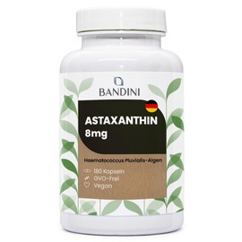 Bandini® 8 mg Astaxanthin - 180 Depot Capsules - Vegan Astaxanthin from Haematococcus Pluvialis - High Bioavailability - Sustainable Cultivation - 1 Capsule / Day for 6 Months Supply