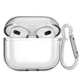 mouyou Transparent AirPods 3 Case, Transparent Air Pods 3 Case TPC Protective Case with Carabiner, Shockproof LED Visible Wireless Charging Clear Cover for AirPods 3rd Gen 2021 Charging Case - Crystal