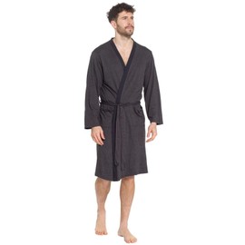 Ex UK Store Mens Dressing Gown Jersey Robe With Pockets M to 4XL Lightweight Kimono Style (CHARCOAL - 3XL)