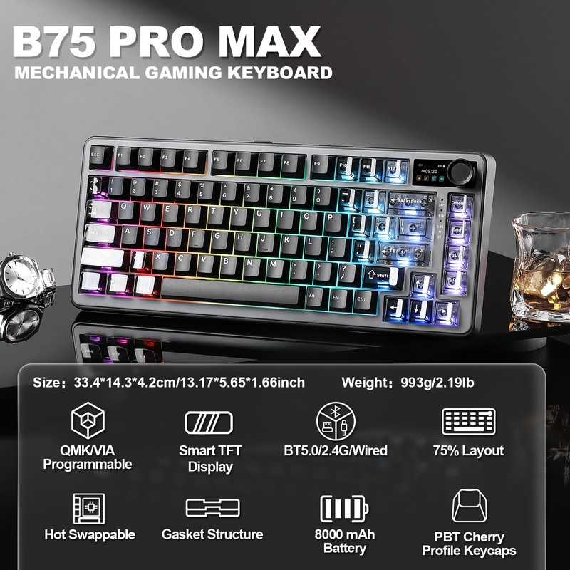 YUNZII B75 PRO MAX 75% Mechanical Keyboard (Black, Cocoa V2)