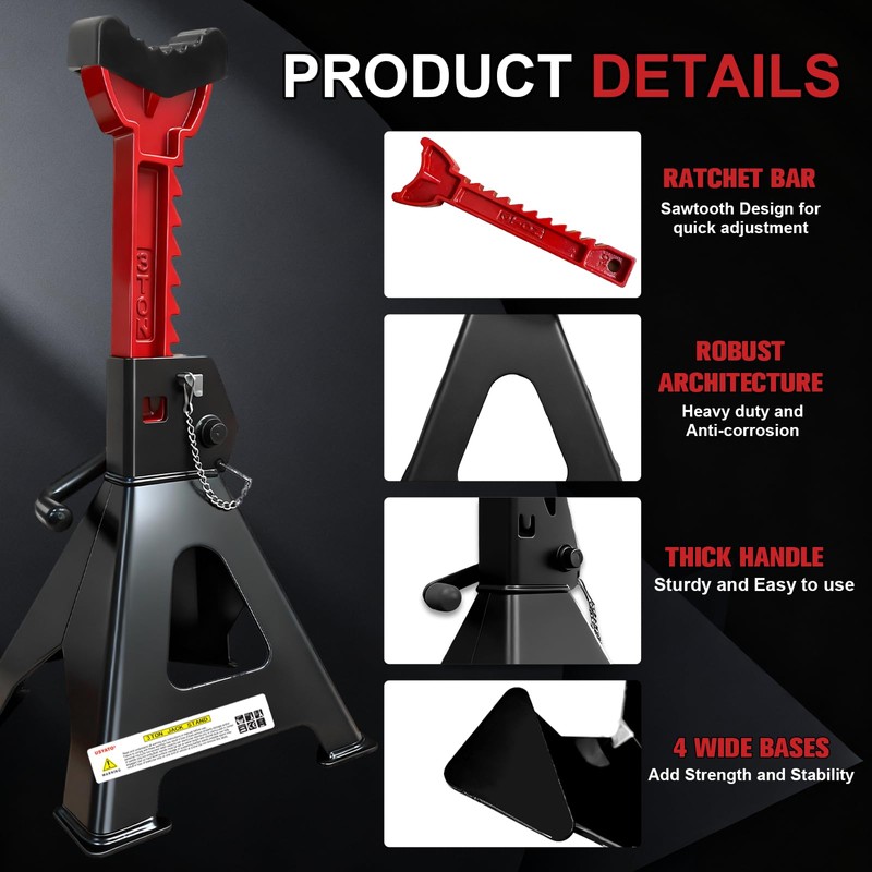 USYATO 3 Ton Heavy Duty Car Jack Stands with Double