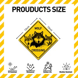 BTHUKO Wolf Crossing 12" X 12" Funny Novelty Road Wall Decor Metal Aluminum Sign
