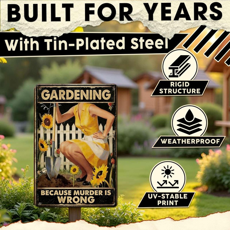 ARTWALLURE Gardening Because Murder Is Wrong Tin Sign Metal Sign