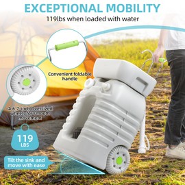 YITAMOTOR Rolling Portable Camping Sink, 45L Handwashing Station with Adjustable Basin, Soap Dispenser, Metal Handle & Large Wheels, Outdoor Washing Stand for Camping, Garden, Worksite, Travel