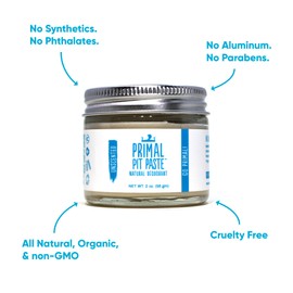 Primal Pit Paste Natural Deodorant Jar – Natural Deodorant for Women, Men & Teens in a Jar, Aluminum-Free, Made with Baking Soda & Other Organic, Safe, and Effective Ingredients (Unscented, 1pk)