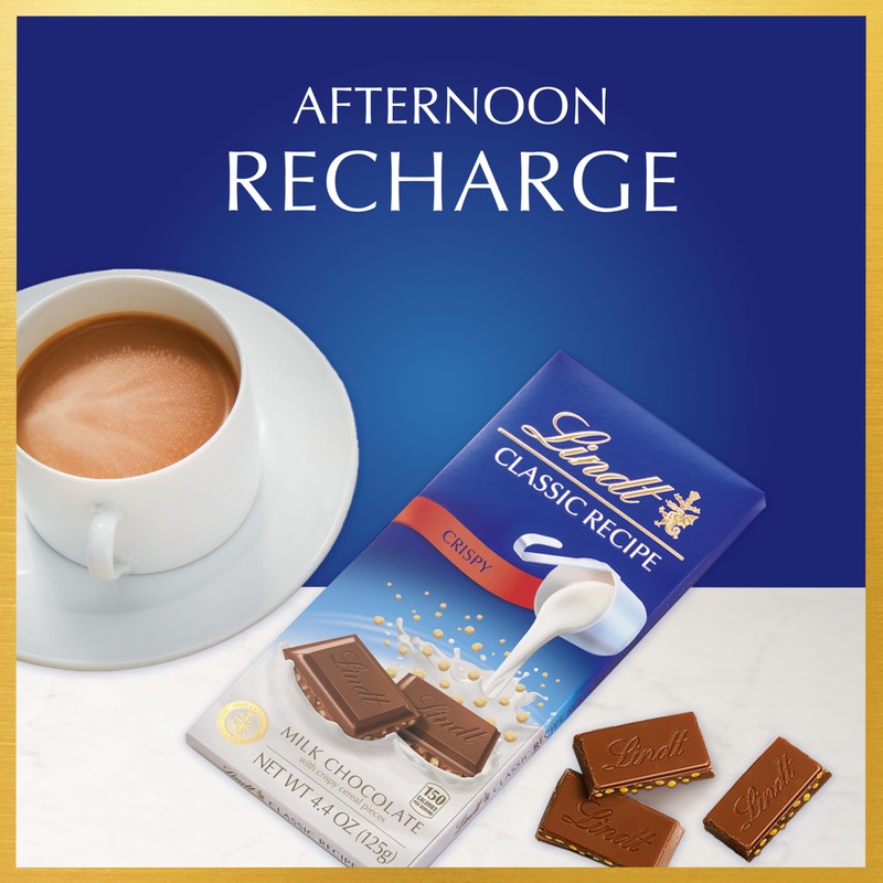 Lindt CLASSIC RECIPE Crispy Milk Chocolate Candy Bar, Milk Chocolate,