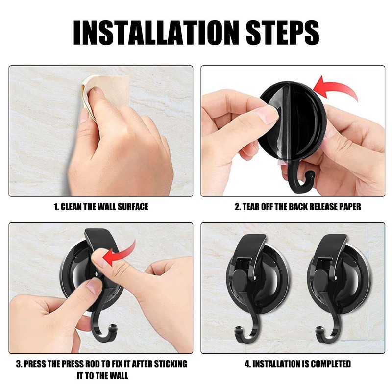 2 Pieces Black Hooks and 2 Pieces Transparent Hooks, Suction