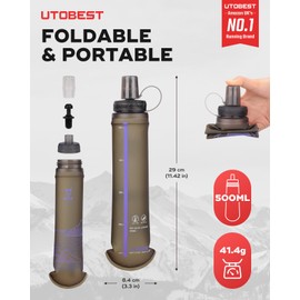 UTOBEST Weiche Wasserflasche, 500 ml, 2 Stück, TPU, faltbar, 42 mm Öffnung, BPA-frei, leicht zu reinigen, Hand-Trinkflasche zum Wandern, Radfahren, Klettern, Marathon