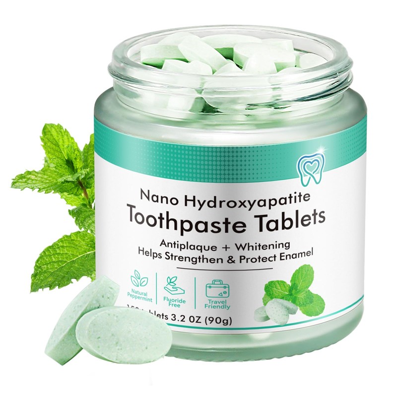 Toothpaste Tablets, Natural Peppermint Chewable Toothpaste Tabs, Fluoride Free, Travel