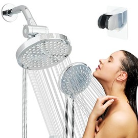 Combo de cabezal de regaderas para baño alta presion de 6 "/ ducha de mano, con manguera de 1,5 metros regadera con manguera para baño Cromo