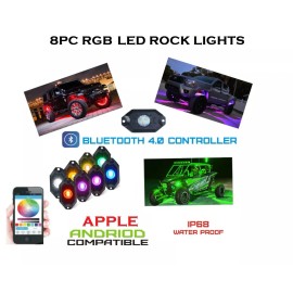 V-Spec 8 Pcs RGB LED Light Mini Rock Bluetooth Control Multi-Function Wireless US