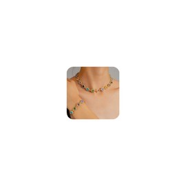 Hanaoops Jewellery Set for Women Colourful Crystal Necklace Bracelet Set Zircon Vintage Gold Chain Choker Bracelet Prom Wedding Jewellery Accessories Gift, One size, Gemstone, No gems
