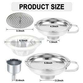 Lmoszuak Stainless Steel Food Canning Funnel for Kitchen Use,Wide Mouth Funnel for Regular Mason Jar,Large Canning Supplies Kit for Filling Bottle(2pcs funnel,strainer,mesh,strainer,dispensing funnel)