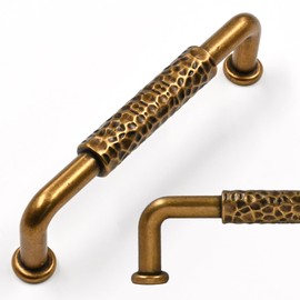 Amerdeco 10 Pack Antique Brass Hammered Cabinet Pulls 3.75 Inch(96mm) Hole Center Drawer Pulls Cabinet Hardware Kitchen Cabinet Handles for Bathroom Dresser Pulls ZH0066