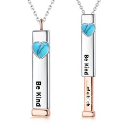 Lypic Be Kind Of A B Necklace 925 Sterling Silver Hidden Message Necklace for Women 3D Vertical Bar Pendant Necklace Olivia Jewelry for Women (Turquoise)