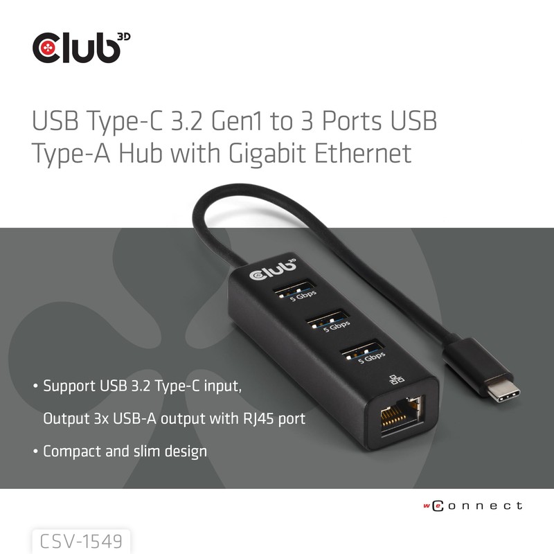 Club3D CSV-1549 USB Type-C 3.2 Gen1 to 3 Port USB