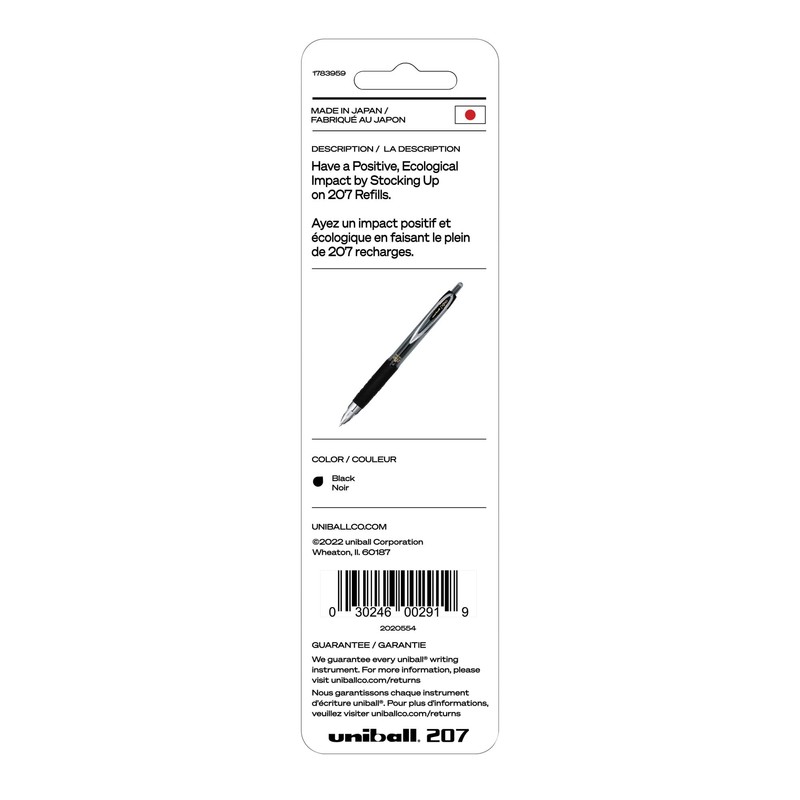 Uniball Signo 207 Gel Pen Refills, 0.5mm Micro Point, Black
