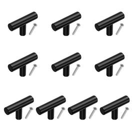 XINMEIWEN 10 Pack 2-Inch Single Hole T Bar Cupboard Pulls Kitchen Cabinet Door Handles Knobs Stainless Steel Cupboard Drawer Dresser Pulls (Black)