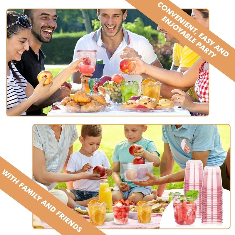 KesaPlan 50Pcs 360ml(12oz) Pink Plastic Party Cups for Wine Cocktail