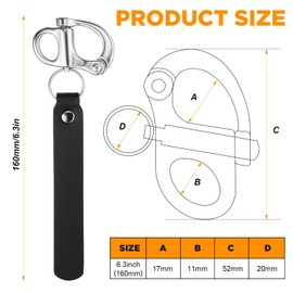 Reallnaive 8 Pcs SCBA Mask Quick Release Clip Firefighter Accessories Tools Quick Release Snap Shackle Marine Grade 316 Stainless Steel Shackle Lanyard for Rigging with Leather Handle, Black