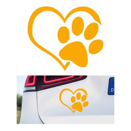 DXNQ Pet Dog Paw Puppy Love Heart Vinyl Decal, 4.6" 3.7" Heart with Dog Paw Print Reflective Bumper Sticker, Cute Waterproof Puppy Footprint Heart Decal for Window Laptop Wall (Yellow)