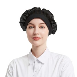 6 Pack Adjustable Chef Cap Mesh Cooking Hats Food Service Hair Nets Kitchen Net Reusable Restaurant Beanie Black Sweatband Elastic *6
