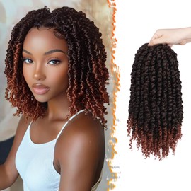 BARSDAR Passion Twist Crochet Hair, 12 Inch 8 Packs Pre-twisted Short Curly Crochet Passion Twist Braiding Hair, Pre Looped Passion Twist Crochet Braids Bohemian Crochet Hair Extensions T350#