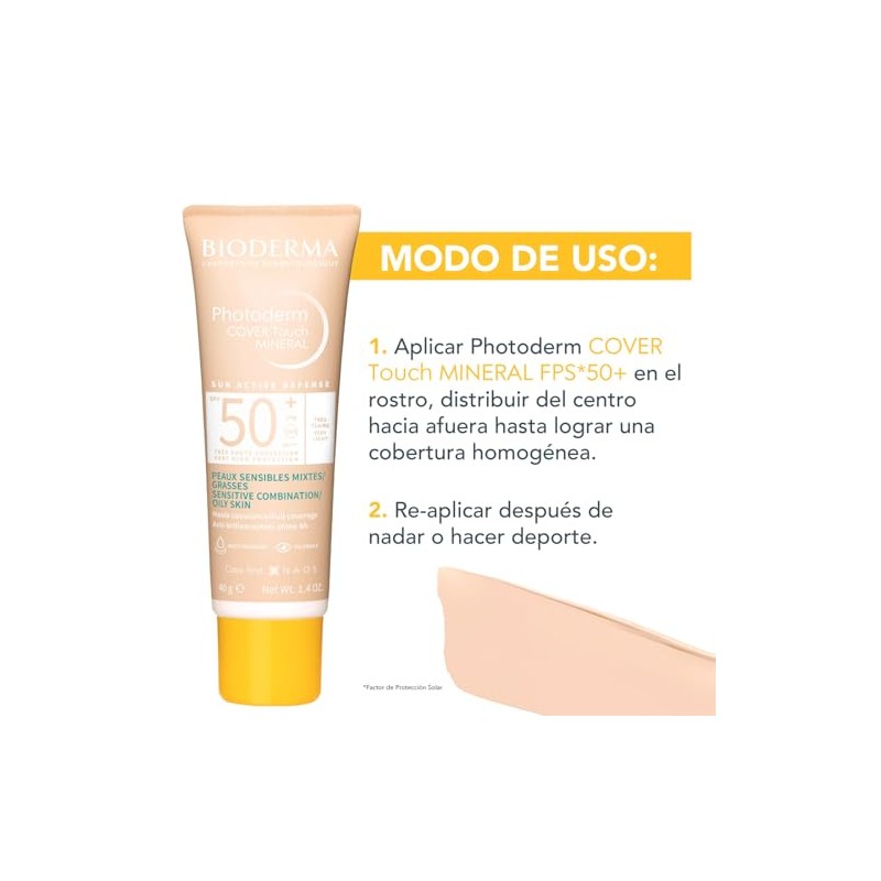 BIODERMA, Protector Solar, Photoderm COVER Touch Mineral Tono MClaro, FPS50+,