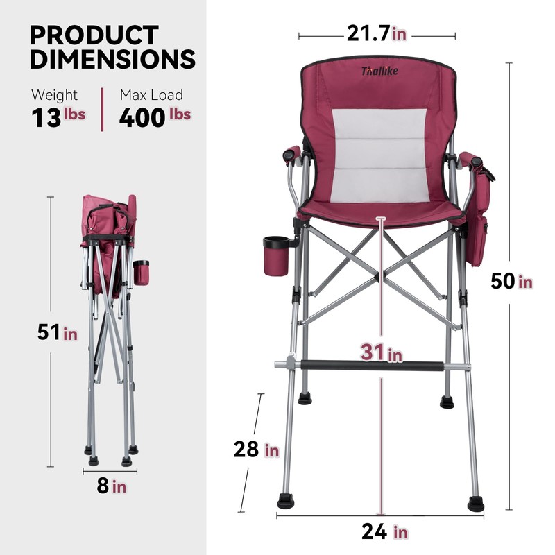 Foldable Directors Makeup Salon High Chair - Portable Camping Bar