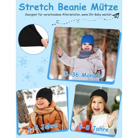 Kiiwah Pack of 2 Children's Beanie Hats, Soft Slouch Beanie, Winter Hats for Boys and Girls, Warm Children's Hats, Double Layer Baby Knitted Hat for Children, Spring, Autumn, Winter, Black, blue