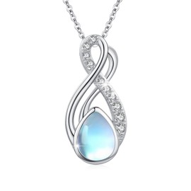 OHAYOO Celtic Knot/Infinity Chain Women's 925 Sterling Silver Moonstone Pendant Necklace Rainbow Moonstone Jewellery Women Girls Children, Sterling Silver