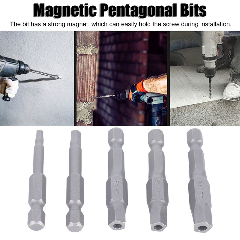 Magnetic Pentagon Screwdriver Bit, Magnetic Key Drill Bit Set, 5-Piece