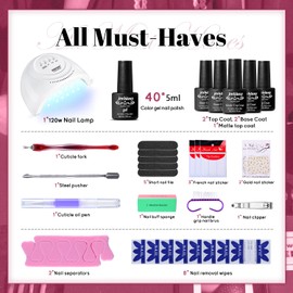 JEWHITENY 45PCS Gel Nail Polish Kit with U V Light LED Nail Lamp 40 Colors Set Manicure Nail Gel Kit