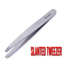 Silver Eyebrow Tweezers with Travel Pouch - Plucking 2 Pieces Set for Ingrown Hair and Facial Hair - Eyebrows Plucking Beauty Tool - Easy Hair Removal