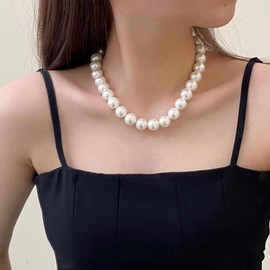 Necklaces for Women Pearl Choker Necklace Multi Strands Choker Gold Necklaces Prom Pearl Choker Necklace Beachy Necklace Elegant Pearl Jewelry Bride for Wedding Birthday Gift