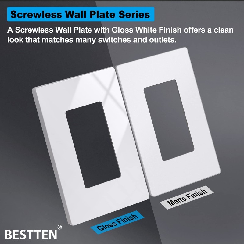 BESTTEN 30 Pack Screwless Decorator Wall Plate, USWP6 Snow White