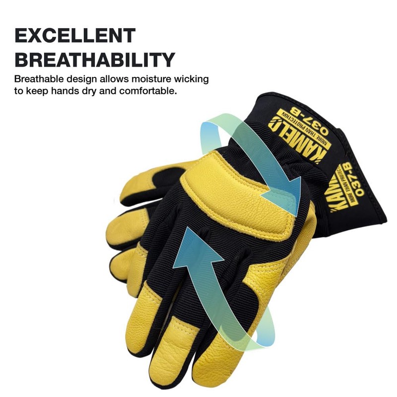 KameLo Goatskin Leather Multipurpose Riggers Safety Work Gloves with Secure