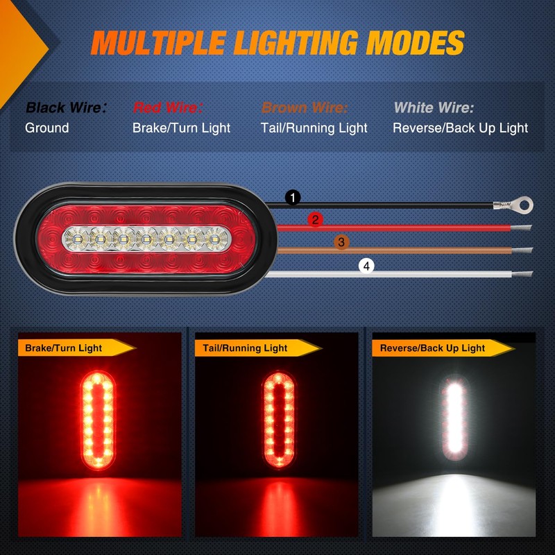 Nilight 6Inch Oval Trailer Tail Light 2PCS Red Brake Stop