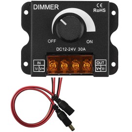 GONOLOWAY Waterproof PWM 0-100% LED Dimmer Switch Rotary Knob On/Off Switch with Black Aluminum Housing for 30A Max Dimmer 5050 3528 2835 5630 1210 5730 LED Strip Lighting, LED Tape Light Dimmer Switch Controller (DC12-24V/Black)