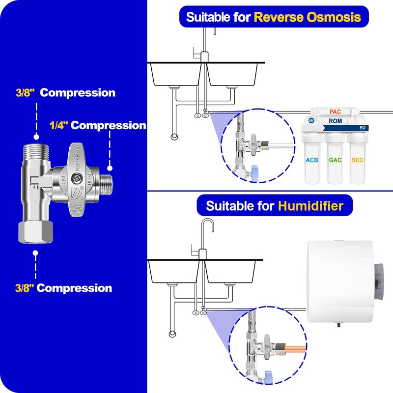 Tee Stop Valve - 3/8 Comp x 3/8 Comp x