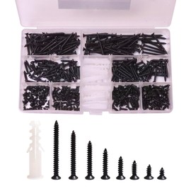 NIANXIHAN 420 pcs Set of Carbon Steel, M3 Flat Head Wood Screws - Phillips recessed countersunk Head Tapping Screws, zinc Plated for Durability, Includes 20pcs M6 Screw Anchors (Black)