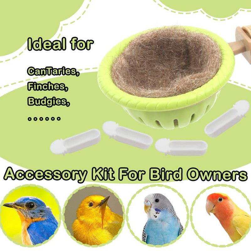 2-in-1 Bird Nest & Perch Set with 4 Hanging Food