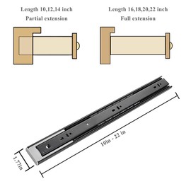 2 Pairs Push to Open Drawer Slides 18 inch Full Extension Heavy Duty Drawer Slides Ball Bearing Metal Drawer Runners Rails Track