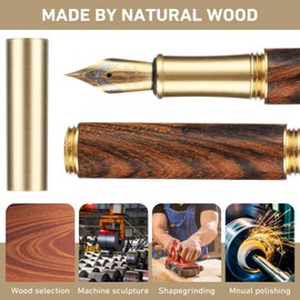 Andibro Handcrafted Wooden Fountain PenShort Paragraph (85mm) Pocket Mini Travel Fountain Pen Fancy Pens with 15 Pcs 2.6mm Black Ink Cartridges for Journaling Office School Supplies (Brown)