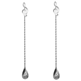 Pinenjoy 2Pcs 12inch Bar Stirring Spoon with Music Note Design 18/10(304) Stainless Steel Cocktail Mixing Spoon Long Spiral Pattern Stirrer for Bartender Layering Blending Ice Tea Drinks Beverages