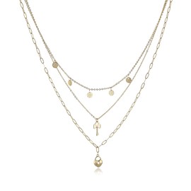 HZMAN 14K Gold Plated Layered Necklace for Women Dainty Gold Key Lock Pendant Necklace Adjustable Chain Choker Necklace Jewelry Gift