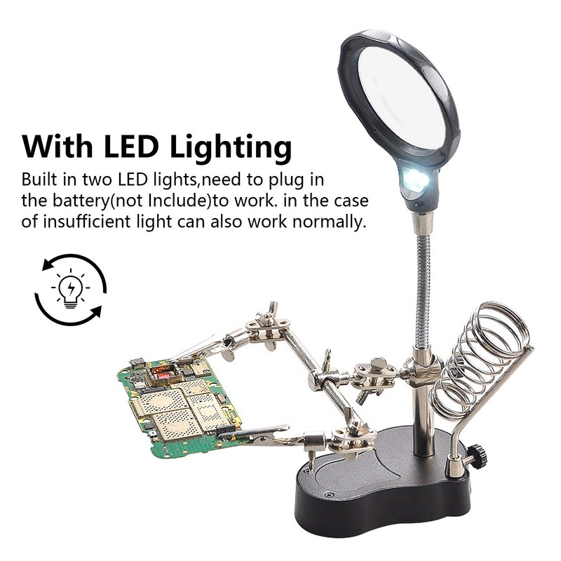3.5X12X Helping Hands Soldering Station with LED Light & Alligator