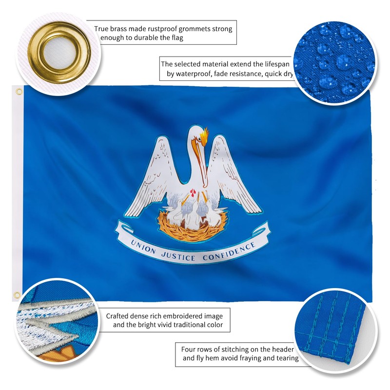 XIFAN Premium Louisiana State Flag 3x5 ft Outdoor, Double Sided